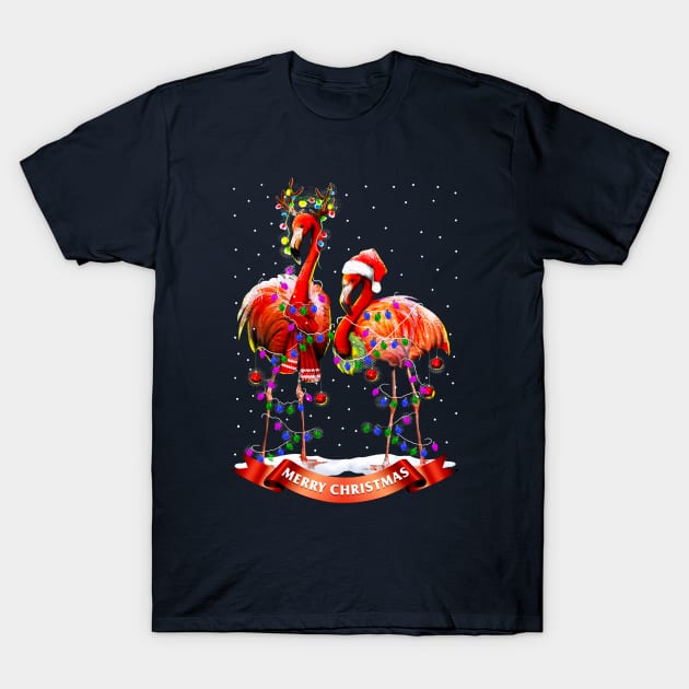 Christmas Flamingos T-Shirt by AngelFlame